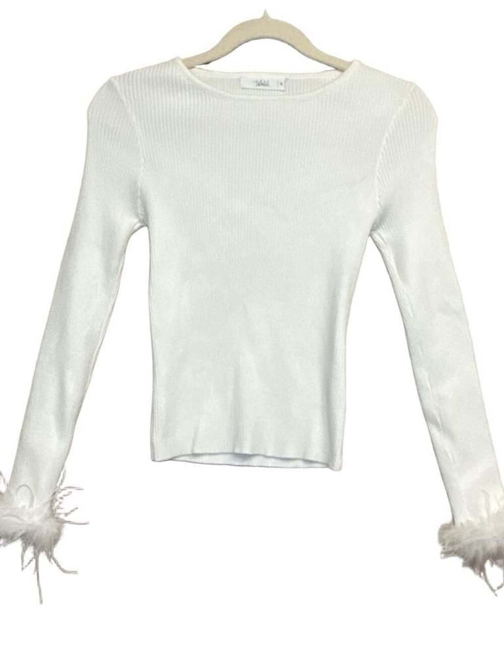 90’s Talulah Ribbed Feather Cuff Top Size S White